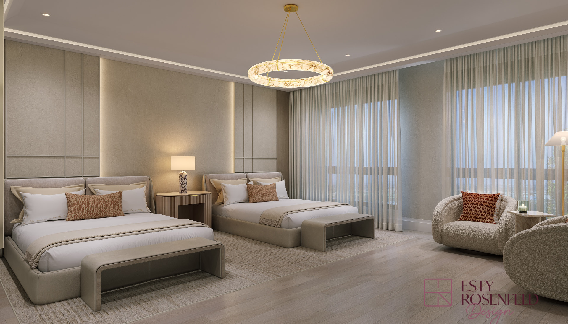 Soft Neutral Bedrooms — rendering 3